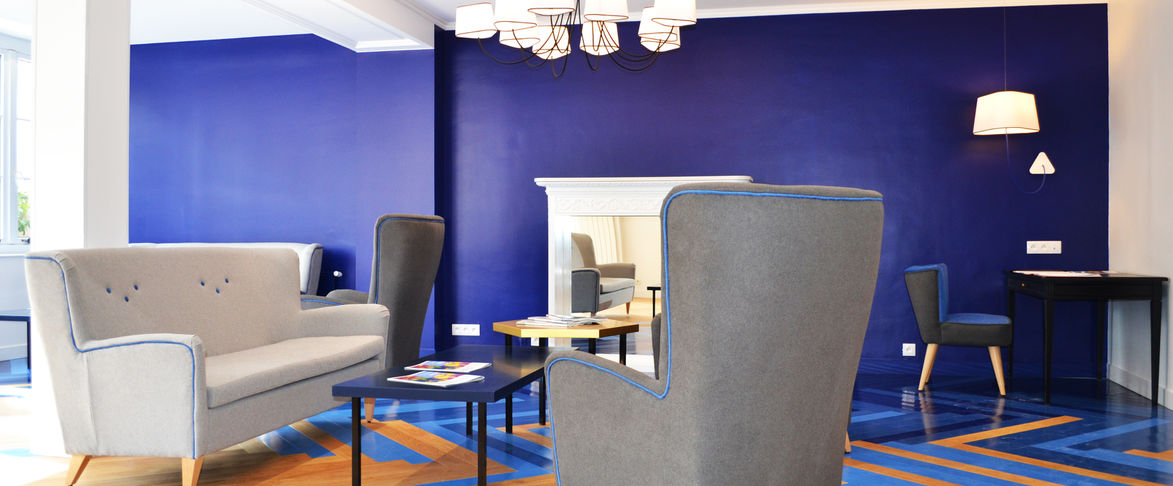 Salon, parquet, bleu